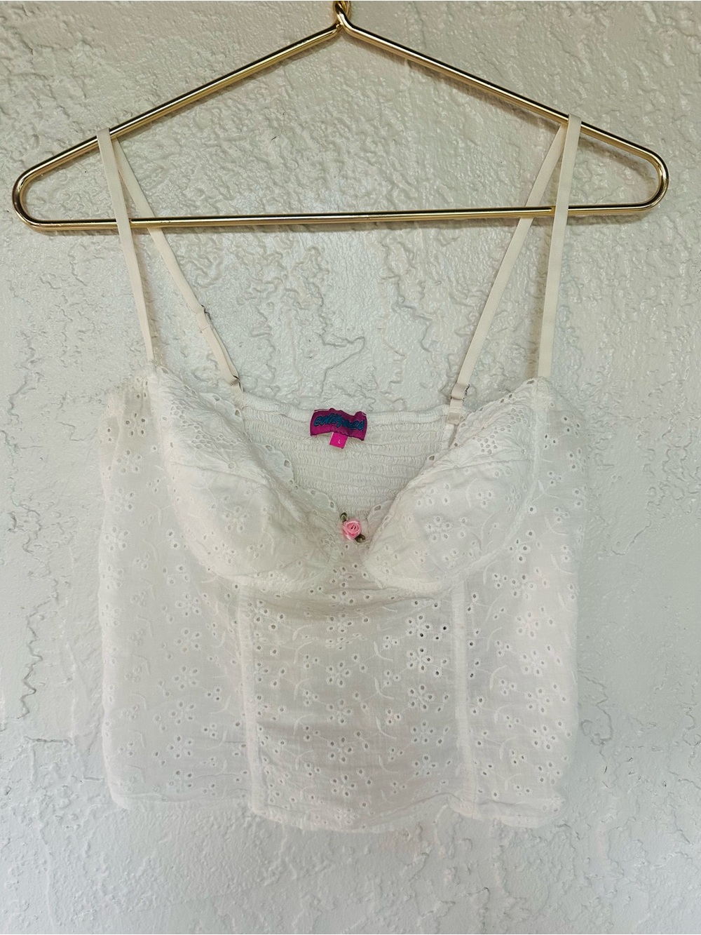 Vintage Edikted Y2K White Cotton Eyelet Rosette Corset Bustier Cami Crop Top - Picture 5 of 9